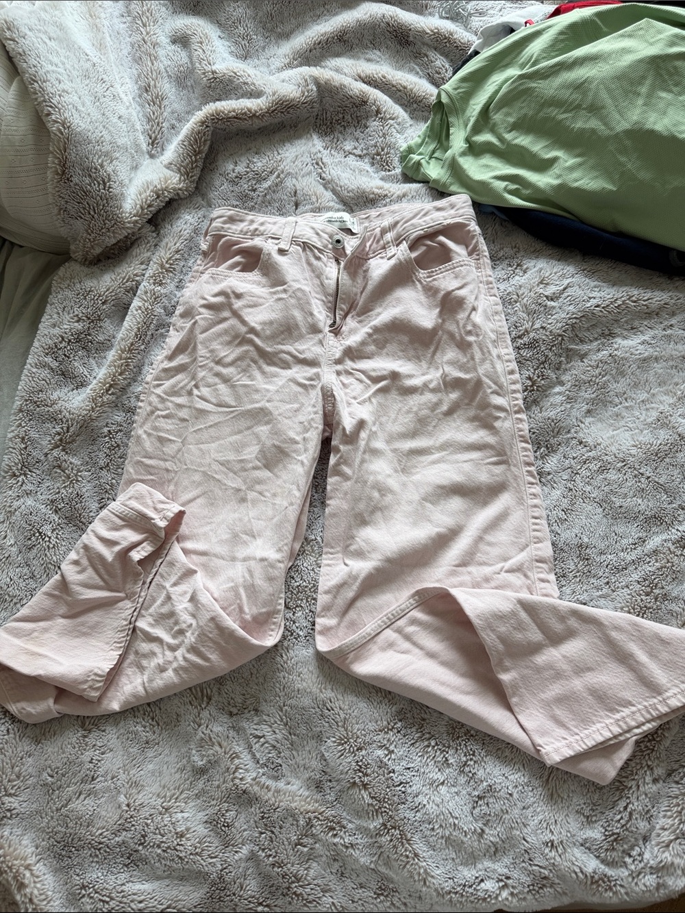 abercrombie kids light pink high-rise ultra wide leg jeans